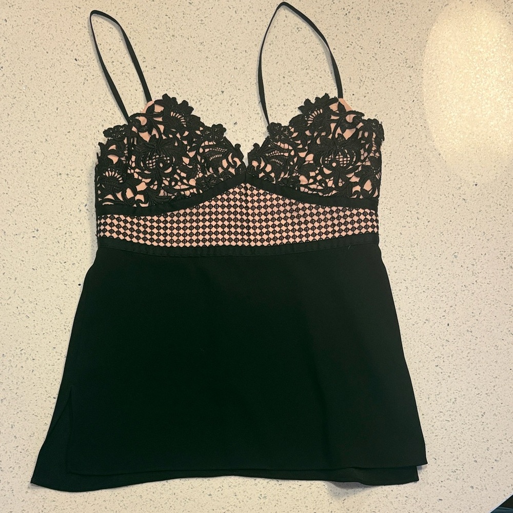 Theory Black and Nude Lace Trim Camisole